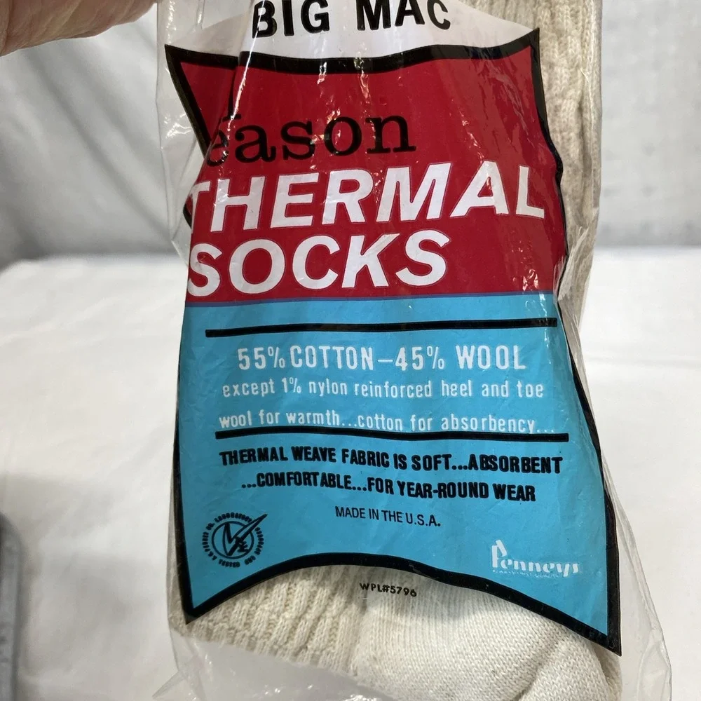 VINTAGE J C PENNEYS BIG MAC ALL SEASON THERMAL SOCKS SIZE 11 COTTON WOOL NOS‎